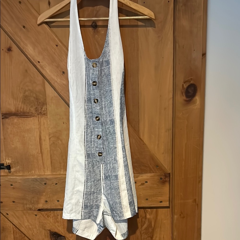 SHEIN Blue and White Button-Front Skort